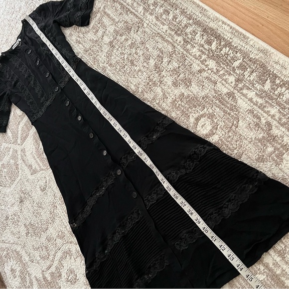 Reformation Woodson Dress Black Sz 0 Lace Insets Semi-Sheer Puff Sleeves Ruffle - Picture 12 of 13